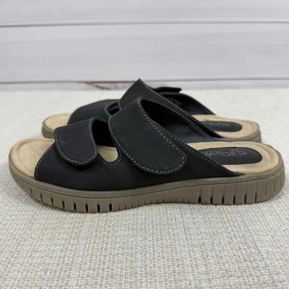 Eurosoft by Sofft Black Adjustable Strap Comfort Slide Sandals Shoes Womens 7.5 - Picture 1 of 8
